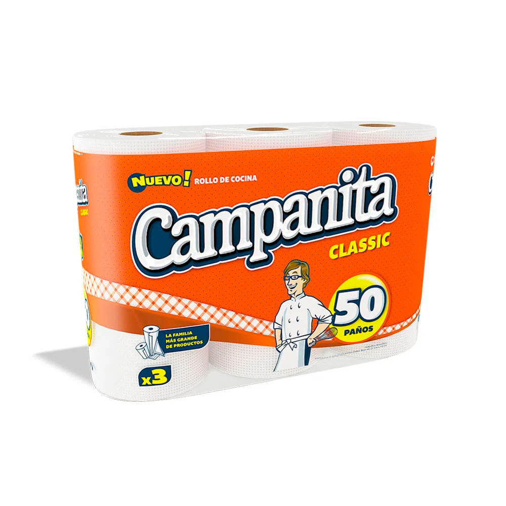 Rollo de Cocina Campanita Classic 3 unid. x 50 paños hiperlibertad