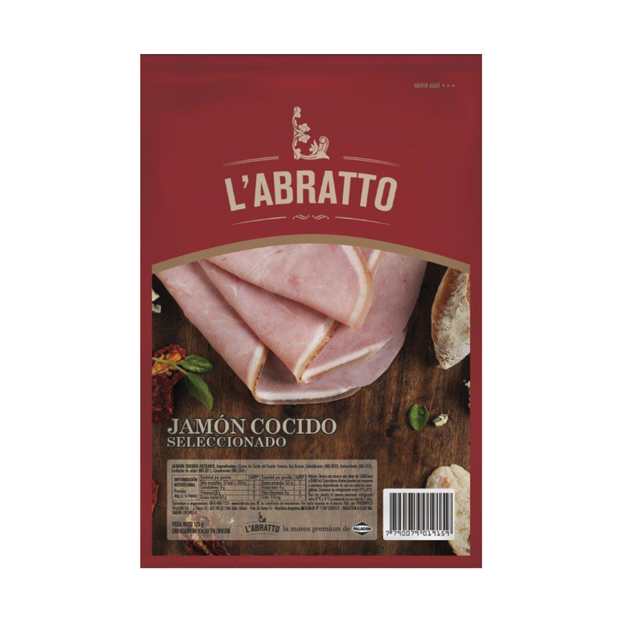 JAMON COCIDO LABRATTO NATURAL FETEADO X 125 G.
